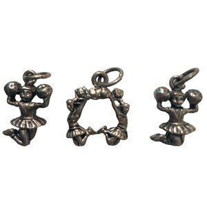 Three Cheerleading Charms Cheerleader With Pom Poms Silver Tone Cheer Bracelet